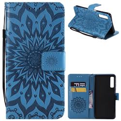 Embossing Sunflower Leather Wallet Case for Samsung Galaxy A7 (2018) - Blue