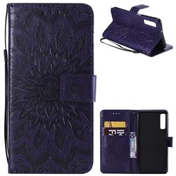 Embossing Sunflower Leather Wallet Case for Samsung Galaxy A7 (2018) - Purple