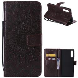 Embossing Sunflower Leather Wallet Case for Samsung Galaxy A7 (2018) - Brown