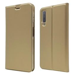 Ultra Slim Card Magnetic Automatic Suction Leather Wallet Case for Samsung Galaxy A7 (2018) - Champagne