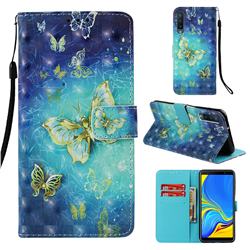 Gold Butterfly 3D Painted Leather Wallet Case for Samsung Galaxy A7 (2018)