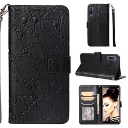Embossing Fireworks Elephant Leather Wallet Case for Samsung Galaxy A7 (2018) - Black