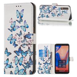 Blue Vivid Butterflies PU Leather Wallet Case for Samsung Galaxy A7 (2018) A750