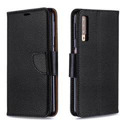 Classic Luxury Litchi Leather Phone Wallet Case for Samsung Galaxy A7 (2018) A750 - Black
