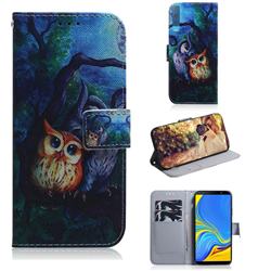 Oil Painting Owl PU Leather Wallet Case for Samsung Galaxy A7 (2018) A750