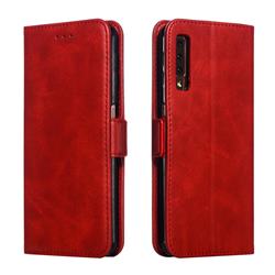 Retro Classic Calf Pattern Leather Wallet Phone Case for Samsung Galaxy A7 (2018) A750 - Red