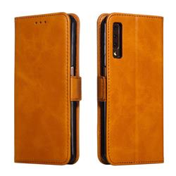 Retro Classic Calf Pattern Leather Wallet Phone Case for Samsung Galaxy A7 (2018) A750 - Yellow