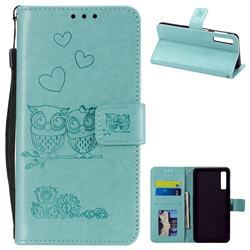 Embossing Owl Couple Flower Leather Wallet Case for Samsung Galaxy A7 (2018) A750 - Green