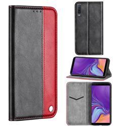 Classic Business Ultra Slim Magnetic Sucking Stitching Flip Cover for Samsung Galaxy A7 (2018) A750 - Red