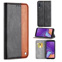 Classic Business Ultra Slim Magnetic Sucking Stitching Flip Cover for Samsung Galaxy A7 (2018) A750 - Brown