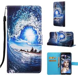 Waves and Sun Matte Leather Wallet Phone Case for Samsung Galaxy A7 (2018) A750