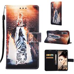 Cat and Tiger Matte Leather Wallet Phone Case for Samsung Galaxy A7 (2018) A750