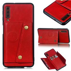 Retro Multifunction Card Slots Stand Leather Coated Phone Back Cover for Samsung Galaxy A7 (2018) A750 - Red