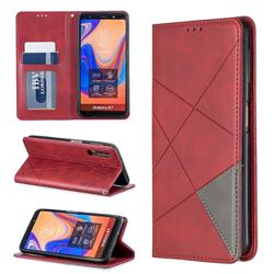 Prismatic Slim Magnetic Sucking Stitching Wallet Flip Cover for Samsung Galaxy A7 (2018) A750 - Red