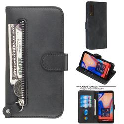 Retro Luxury Zipper Leather Phone Wallet Case for Samsung Galaxy A7 (2018) A750 - Black