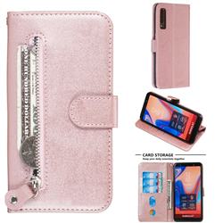 Retro Luxury Zipper Leather Phone Wallet Case for Samsung Galaxy A7 (2018) A750 - Pink