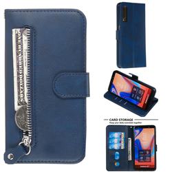 Retro Luxury Zipper Leather Phone Wallet Case for Samsung Galaxy A7 (2018) A750 - Blue
