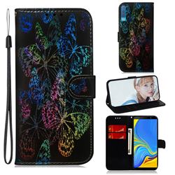 Black Butterfly Laser Shining Leather Wallet Phone Case for Samsung Galaxy A7 (2018) A750