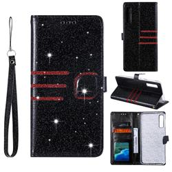 Retro Stitching Glitter Leather Wallet Phone Case for Samsung Galaxy A7 (2018) A750 - Black