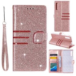 Retro Stitching Glitter Leather Wallet Phone Case for Samsung Galaxy A7 (2018) A750 - Rose Gold