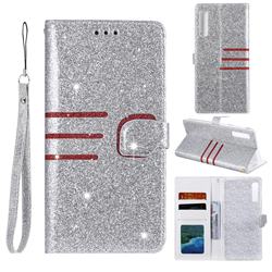 Retro Stitching Glitter Leather Wallet Phone Case for Samsung Galaxy A7 (2018) A750 - Silver