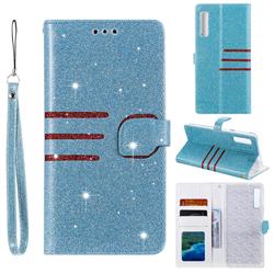 Retro Stitching Glitter Leather Wallet Phone Case for Samsung Galaxy A7 (2018) A750 - Blue
