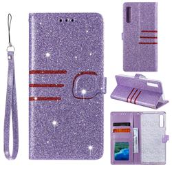 Retro Stitching Glitter Leather Wallet Phone Case for Samsung Galaxy A7 (2018) A750 - Purple