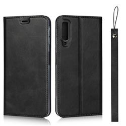 Calf Pattern Magnetic Automatic Suction Leather Wallet Case for Samsung Galaxy A7 (2018) A750 - Black