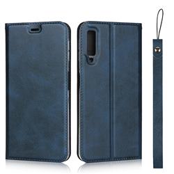 Calf Pattern Magnetic Automatic Suction Leather Wallet Case for Samsung Galaxy A7 (2018) A750 - Blue