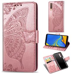 Embossing Mandala Flower Butterfly Leather Wallet Case for Samsung Galaxy A7 (2018) A750 - Rose Gold