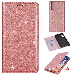 Ultra Slim Glitter Powder Magnetic Automatic Suction Leather Wallet Case for Samsung Galaxy A7 (2018) A750 - Rose Gold