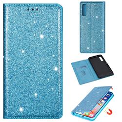Ultra Slim Glitter Powder Magnetic Automatic Suction Leather Wallet Case for Samsung Galaxy A7 (2018) A750 - Blue