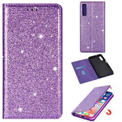 Ultra Slim Glitter Powder Magnetic Automatic Suction Leather Wallet Case for Samsung Galaxy A7 (2018) A750 - Purple