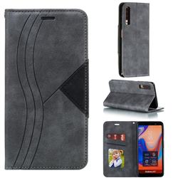 Retro S Streak Magnetic Leather Wallet Phone Case for Samsung Galaxy A7 (2018) A750 - Gray