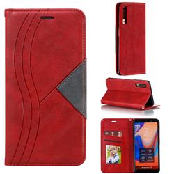 Retro S Streak Magnetic Leather Wallet Phone Case for Samsung Galaxy A7 (2018) A750 - Red