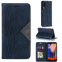 Retro S Streak Magnetic Leather Wallet Phone Case for Samsung Galaxy A7 (2018) A750 - Blue
