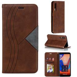 Retro S Streak Magnetic Leather Wallet Phone Case for Samsung Galaxy A7 (2018) A750 - Brown
