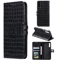 Luxury Crocodile Magnetic Leather Wallet Phone Case for Samsung Galaxy A7 (2018) A750 - Black