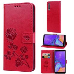 Embossing Rose Flower Leather Wallet Case for Samsung Galaxy A7 (2018) A750 - Red