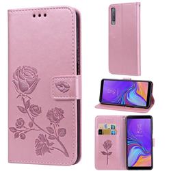 Embossing Rose Flower Leather Wallet Case for Samsung Galaxy A7 (2018) A750 - Rose Gold