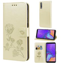 Embossing Rose Flower Leather Wallet Case for Samsung Galaxy A7 (2018) A750 - Golden
