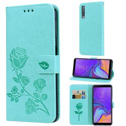 Embossing Rose Flower Leather Wallet Case for Samsung Galaxy A7 (2018) A750 - Green