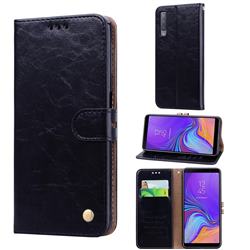 Luxury Retro Oil Wax PU Leather Wallet Phone Case for Samsung Galaxy A7 (2018) A750 - Deep Black