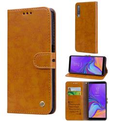 Luxury Retro Oil Wax PU Leather Wallet Phone Case for Samsung Galaxy A7 (2018) A750 - Orange Yellow