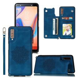 Luxury Mandala Multi-function Magnetic Card Slots Stand Leather Back Cover for Samsung Galaxy A7 (2018) A750 - Blue