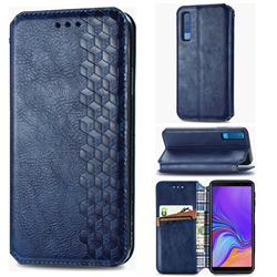 Ultra Slim Fashion Business Card Magnetic Automatic Suction Leather Flip Cover for Samsung Galaxy A7 (2018) A750 - Dark Blue