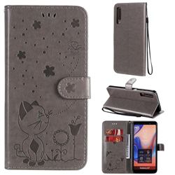 Embossing Bee and Cat Leather Wallet Case for Samsung Galaxy A7 (2018) A750 - Gray