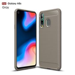 Luxury Carbon Fiber Brushed Wire Drawing Silicone TPU Back Cover for Samsung Galaxy A8s - Gray