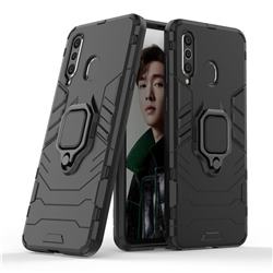 Black Panther Armor Metal Ring Grip Shockproof Dual Layer Rugged Hard Cover for Samsung Galaxy A8s - Black