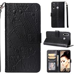 Embossing Fireworks Elephant Leather Wallet Case for Samsung Galaxy A8s - Black